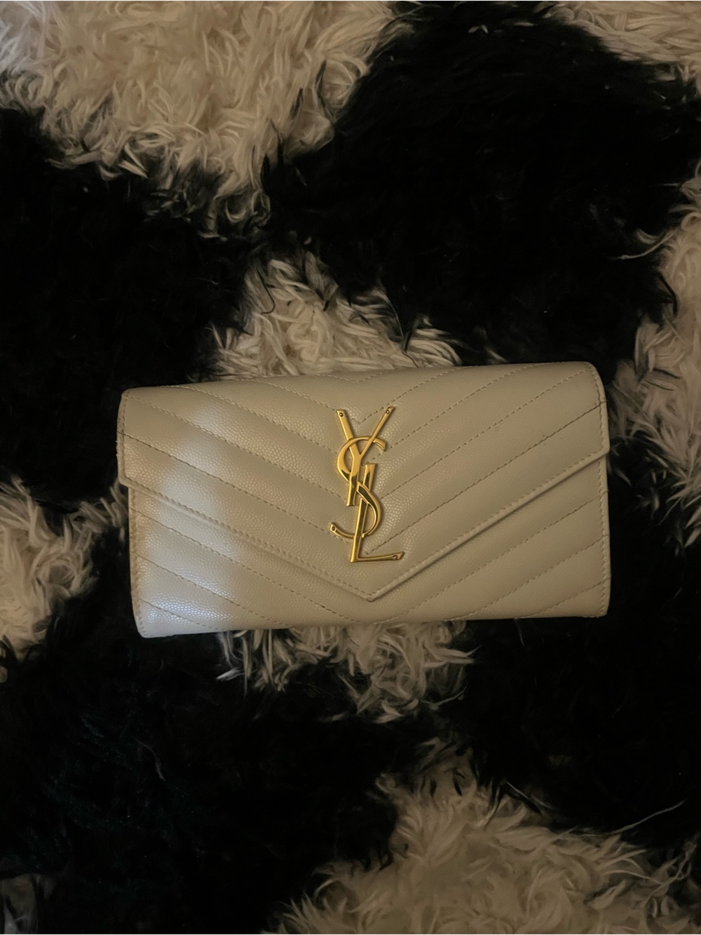 Saint Laurent Ivory Quilted Leather Clutch with Gold YSL Hardware